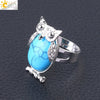 Women's Minimalist Cute Owl Animal Ring With Natural Stone Inlay Adjustable Copper Round Convex Design
