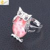 Women's Minimalist Cute Owl Animal Ring With Natural Stone Inlay Adjustable Copper Round Convex Design