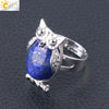 Women's Minimalist Cute Owl Animal Ring With Natural Stone Inlay Adjustable Copper Round Convex Design