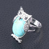 Women's Minimalist Cute Owl Animal Ring With Natural Stone Inlay Adjustable Copper Round Convex Design