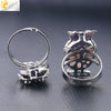 Women's Minimalist Cute Owl Animal Ring With Natural Stone Inlay Adjustable Copper Round Convex Design