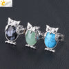Women's Minimalist Cute Owl Animal Ring With Natural Stone Inlay Adjustable Copper Round Convex Design