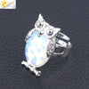 Women's Minimalist Cute Owl Animal Ring With Natural Stone Inlay Adjustable Copper Round Convex Design