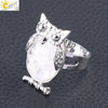 Women's Minimalist Cute Owl Animal Ring With Natural Stone Inlay Adjustable Copper Round Convex Design