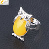 Women's Minimalist Cute Owl Animal Ring With Natural Stone Inlay Adjustable Copper Round Convex Design