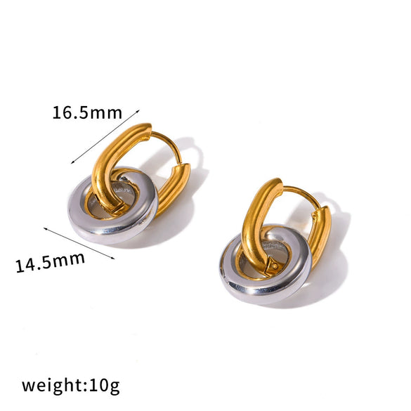 Women's Minimalist Double Ring Geometric Hoop Earrings With Stainless Steel Ear Needles And Vacuum Gold Plated Finish