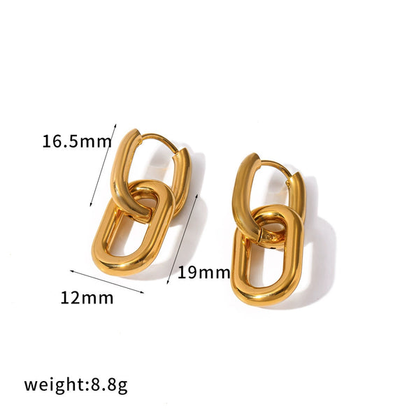 Women's Minimalist Double Ring Geometric Hoop Earrings With Stainless Steel Ear Needles And Vacuum Gold Plated Finish