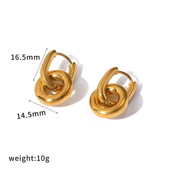 Women's Minimalist Double Ring Geometric Hoop Earrings With Stainless Steel Ear Needles And Vacuum Gold Plated Finish