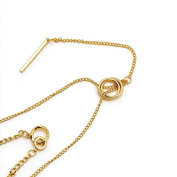 Women's Minimalist Doublelayer Doublering Geometric Round Alloy Necklace With Adjustable Chain And Polished Electroplated Finish