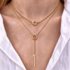 Women's Minimalist Doublelayer Doublering Geometric Round Alloy Necklace With Adjustable Chain And Polished Electroplated Finish