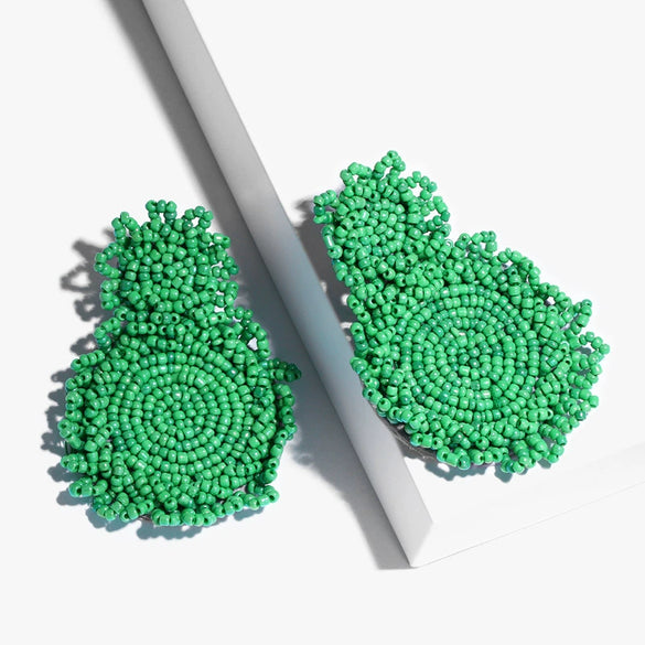Women's Minimalist Drop Shape Beaded Alloy Earrings Handmade Exaggerated Statement Earrings With Electroplated Finish