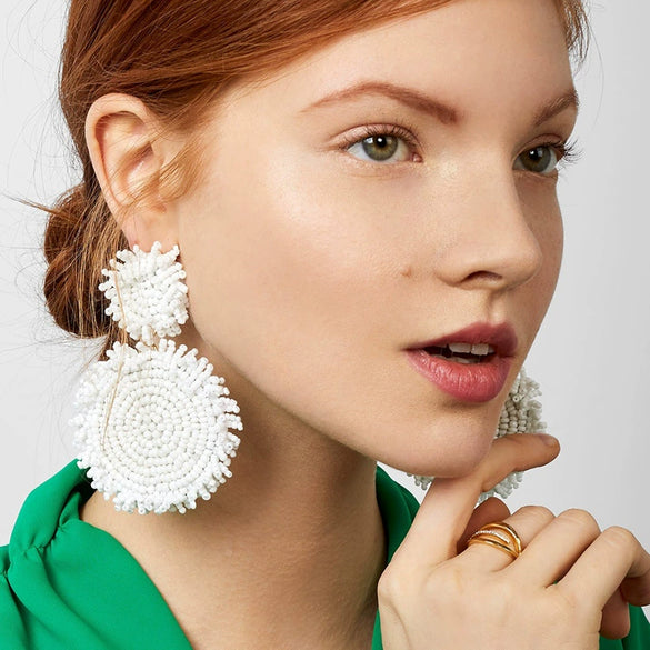 Women's Minimalist Drop Shape Beaded Alloy Earrings Handmade Exaggerated Statement Earrings With Electroplated Finish