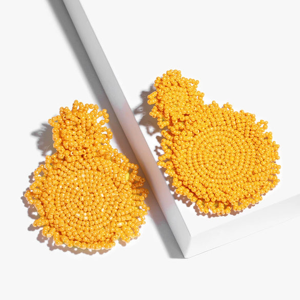 Women's Minimalist Drop Shape Beaded Alloy Earrings Handmade Exaggerated Statement Earrings With Electroplated Finish