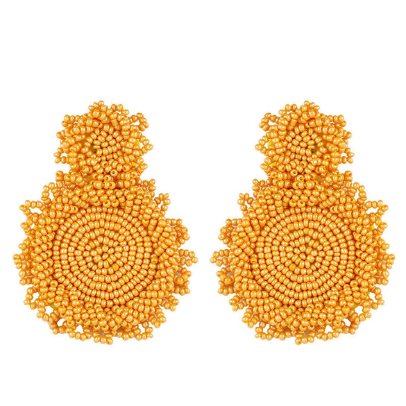 Women's Minimalist Drop Shape Beaded Alloy Earrings Handmade Exaggerated Statement Earrings With Electroplated Finish