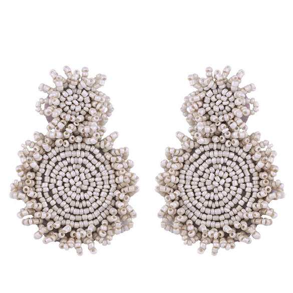 Women's Minimalist Drop Shape Beaded Alloy Earrings Handmade Exaggerated Statement Earrings With Electroplated Finish