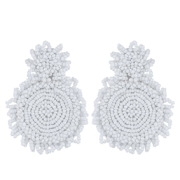Women's Minimalist Drop Shape Beaded Alloy Earrings Handmade Exaggerated Statement Earrings With Electroplated Finish