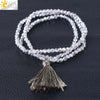 Women's Minimalist Electroplated Glass Crystal Beaded Multi Layer Elastic Bracelet With Faceted Seed Beads And Tassel Copper Accents