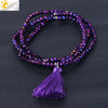Women's Minimalist Electroplated Glass Crystal Beaded Multi Layer Elastic Bracelet With Faceted Seed Beads And Tassel Copper Accents