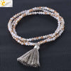 Women's Minimalist Electroplated Glass Crystal Beaded Multi Layer Elastic Bracelet With Faceted Seed Beads And Tassel Copper Accents