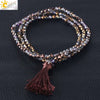 Women's Minimalist Electroplated Glass Crystal Beaded Multi Layer Elastic Bracelet With Faceted Seed Beads And Tassel Copper Accents
