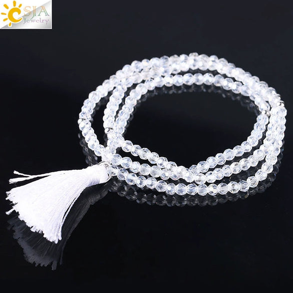 Women's Minimalist Electroplated Glass Crystal Beaded Multi Layer Elastic Bracelet With Faceted Seed Beads And Tassel Copper Accents
