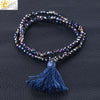 Women's Minimalist Electroplated Glass Crystal Beaded Multi Layer Elastic Bracelet With Faceted Seed Beads And Tassel Copper Accents