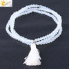 Women's Minimalist Electroplated Glass Crystal Beaded Multi Layer Elastic Bracelet With Faceted Seed Beads And Tassel Copper Accents