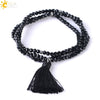 Women's Minimalist Electroplated Glass Crystal Beaded Multi Layer Elastic Bracelet With Faceted Seed Beads And Tassel Copper Accents