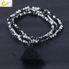 Women's Minimalist Electroplated Glass Crystal Beaded Multi Layer Elastic Bracelet With Faceted Seed Beads And Tassel Copper Accents