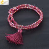 Women's Minimalist Electroplated Glass Crystal Beaded Multi Layer Elastic Bracelet With Faceted Seed Beads And Tassel Copper Accents