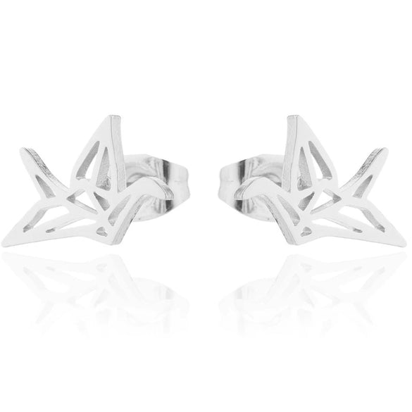 Women's Minimalist Electroplated Stainless Steel Clear Hollow Paper Crane Earrings With Elegant Animalinspired Design