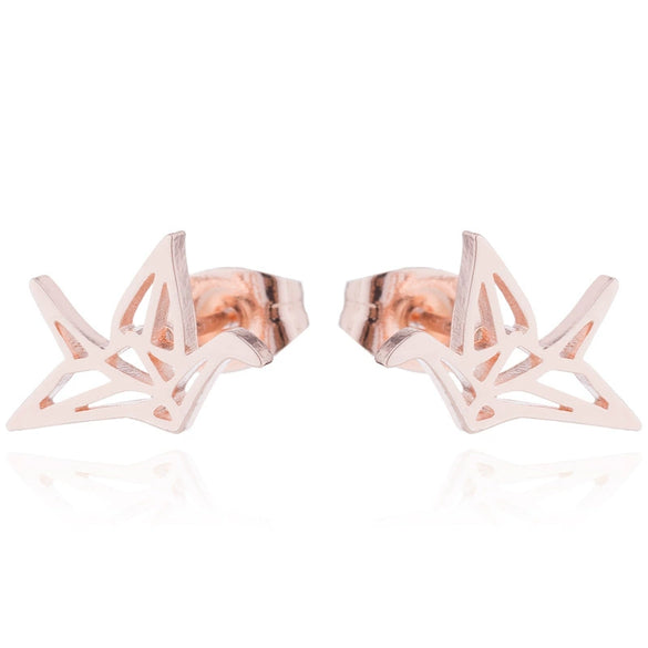 Women's Minimalist Electroplated Stainless Steel Clear Hollow Paper Crane Earrings With Elegant Animalinspired Design