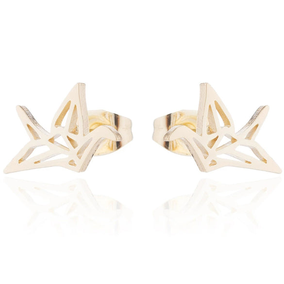 Women's Minimalist Electroplated Stainless Steel Clear Hollow Paper Crane Earrings With Elegant Animalinspired Design