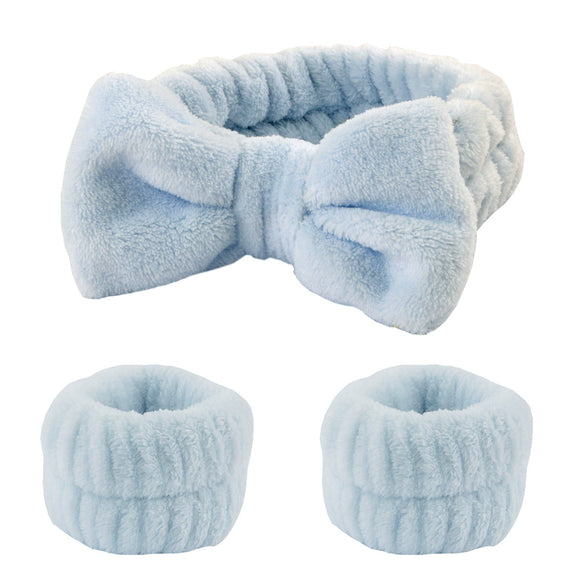 Women's Minimalist Fabric Headband And Wrist Band Set With Bow Tie Design