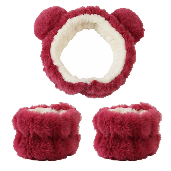 Women's Minimalist Fabric Headband And Wrist Band Set With Bow Tie Design