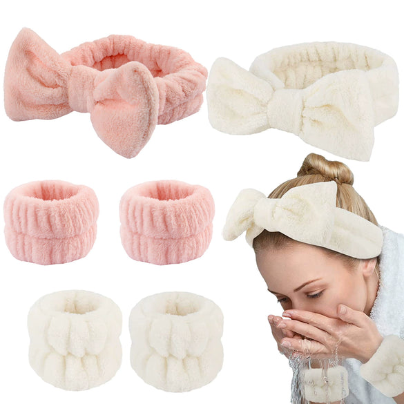 Women's Minimalist Fabric Headband And Wrist Band Set With Bow Tie Design
