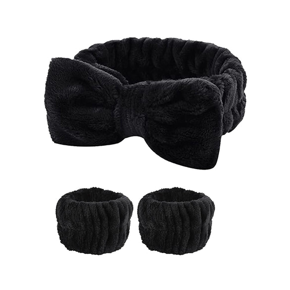Women's Minimalist Fabric Headband And Wrist Band Set With Bow Tie Design