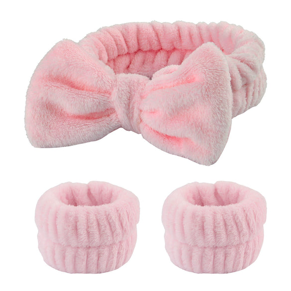 Women's Minimalist Fabric Headband And Wrist Band Set With Bow Tie Design