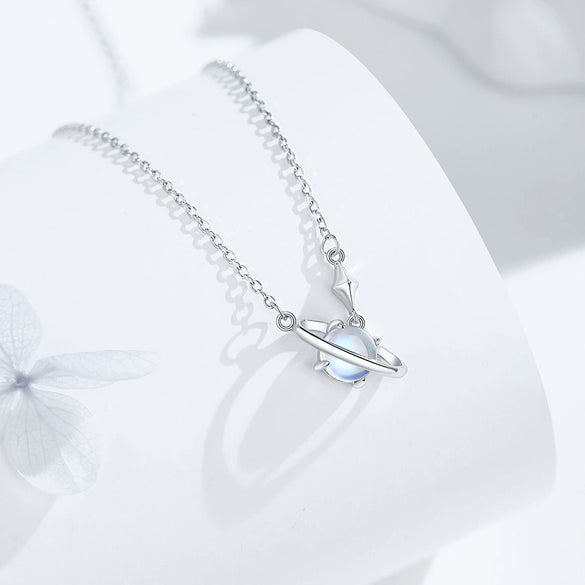 Women's Minimalist Fantasy Planet Necklace 925 Sterling Silver With Cross Chain And Electroplating