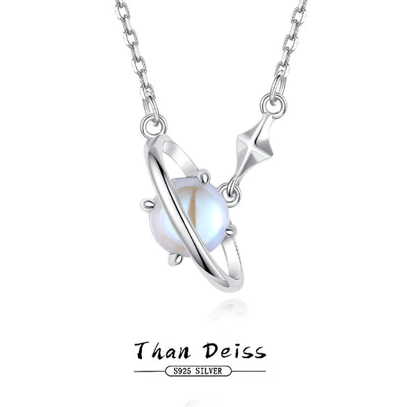 Women's Minimalist Fantasy Planet Necklace 925 Sterling Silver With Cross Chain And Electroplating