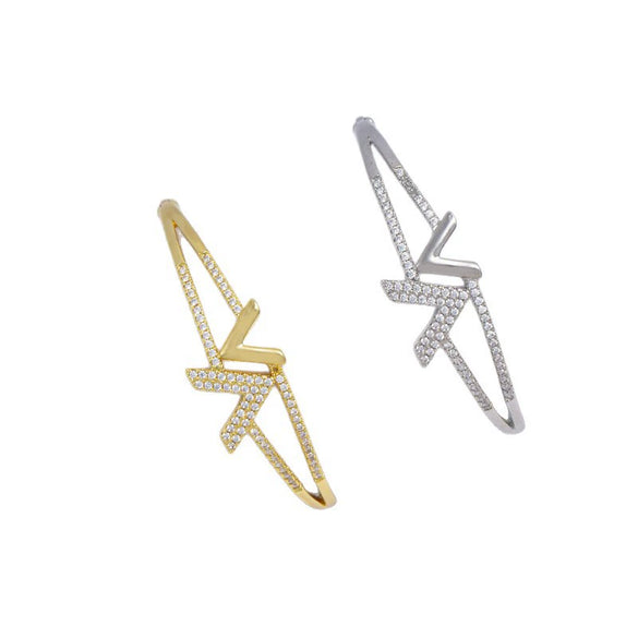 Women's Minimalist Fashion Bracelet Copper Electroplating Double V Design Full Diamond Light Luxury Highend Jewelry