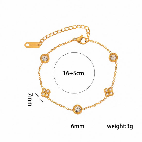 Women's Minimalist Floral Circle Zircon Bracelet In Gold Plated Titanium Steel With Light Luxury Fashion Design