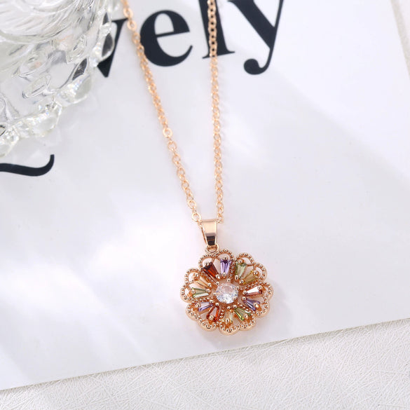 Women's Minimalist Flower Necklace With Artificial Zircon Copper Pendant Rose Gold Electroplated O Chain Jewelry