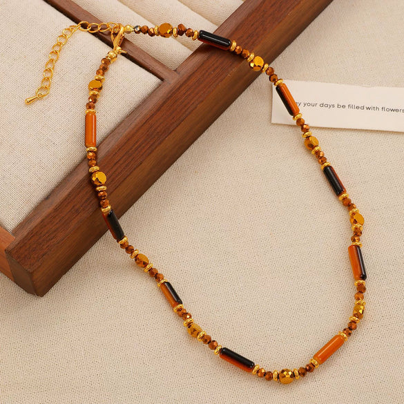 Women's Minimalist Geometric Alloy Choker Necklace With Electroplating And Brown Leather