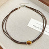 Women's Minimalist Geometric Alloy Choker Necklace With Electroplating And Brown Leather