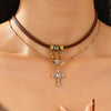 Women's Minimalist Geometric Alloy Choker Necklace With Electroplating And Brown Leather
