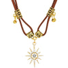 Women's Minimalist Geometric Alloy Choker Necklace With Electroplating And Brown Leather