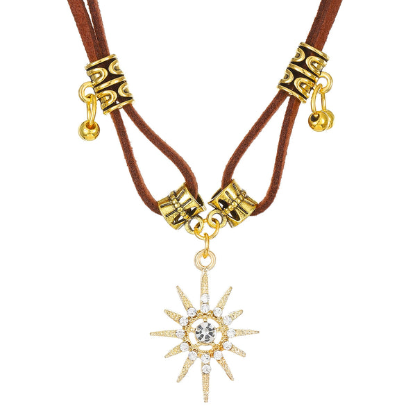 Women's Minimalist Geometric Alloy Choker Necklace With Electroplating And Brown Leather
