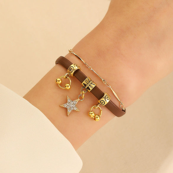 Women's Minimalist Geometric Alloy Choker Necklace With Electroplating And Brown Leather