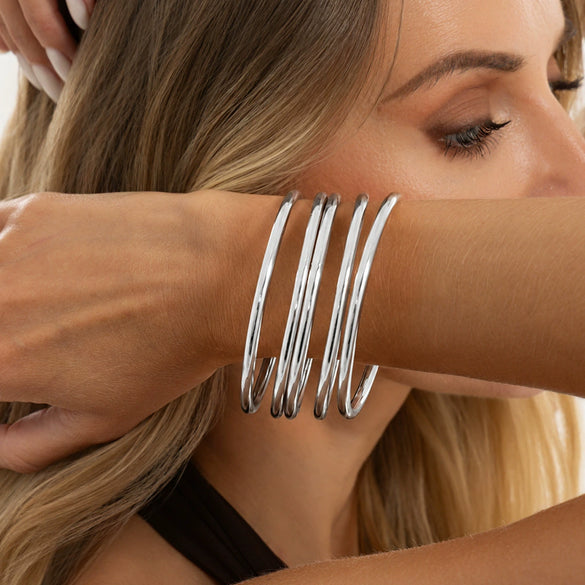 Women’s Minimalist Geometric Arc Cuff Bracelet In Plated Iron With Slim Layered Design For Modern Everyday Styling
